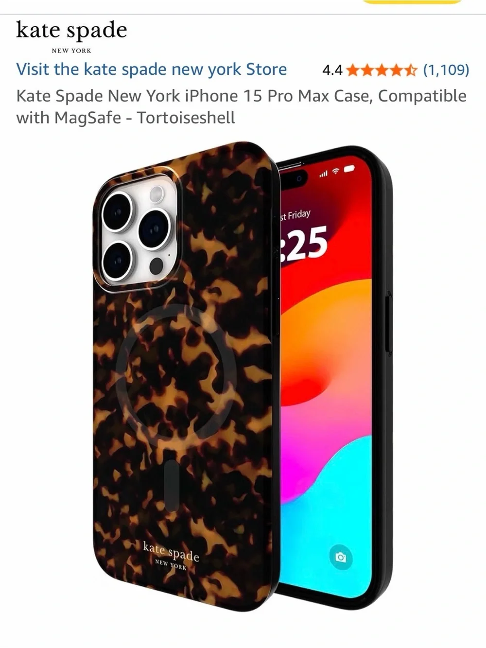 Kate Spade New York iPhone 15 Pro Max Case, Comp with MagSafe - Tortoiseshell